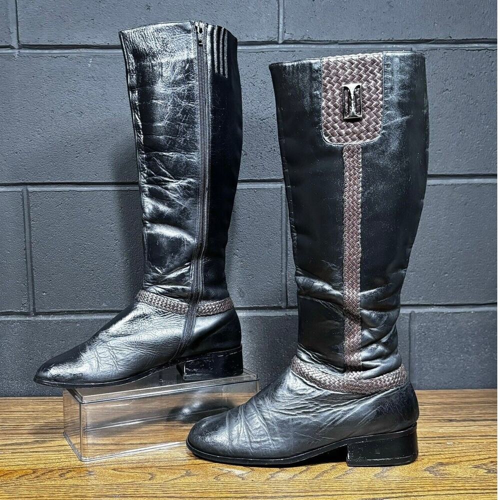 G. WIZ Black Leather Square Toe Knee High Riding Boots Women’s 9.5 M